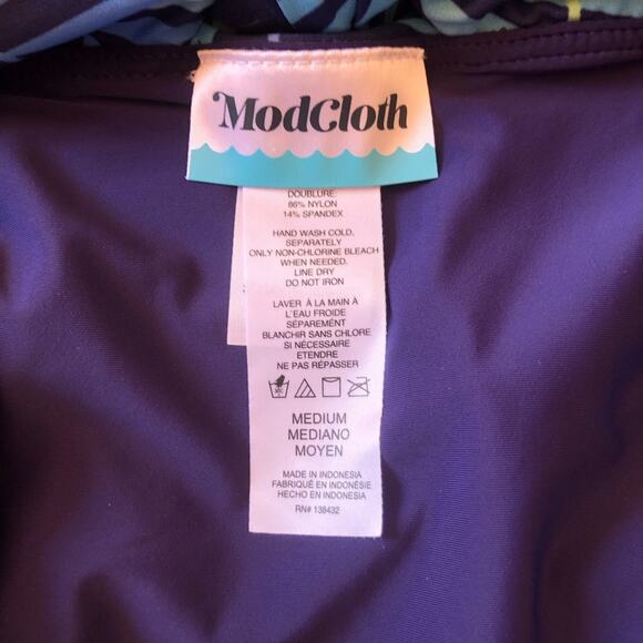 ModCloth NIP Clarice High-Waisted Bikini Bottom Blue Tropical Print Medium - Picture 8 of 10